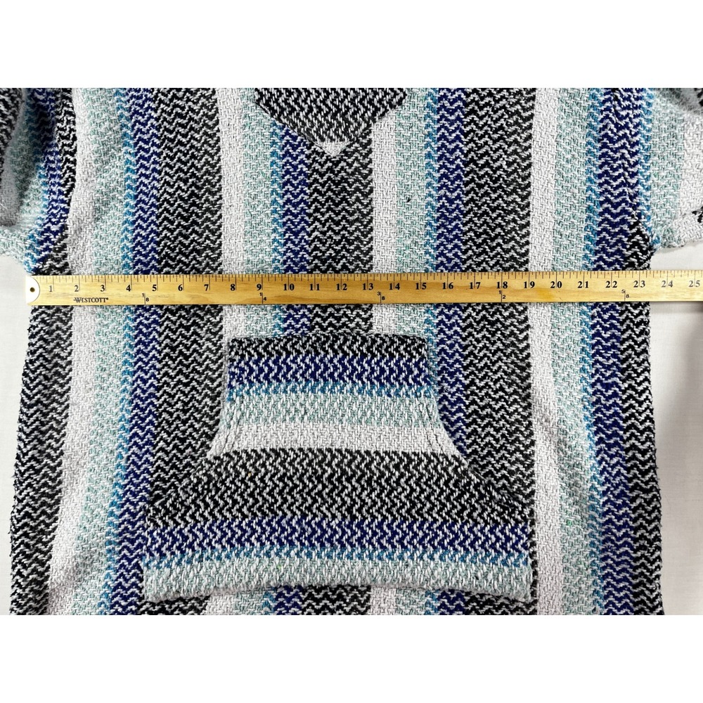 Baja Joe Mexican Hoodie Blue White Black Striped Jerga Pullover Large - Picture 4 of 9